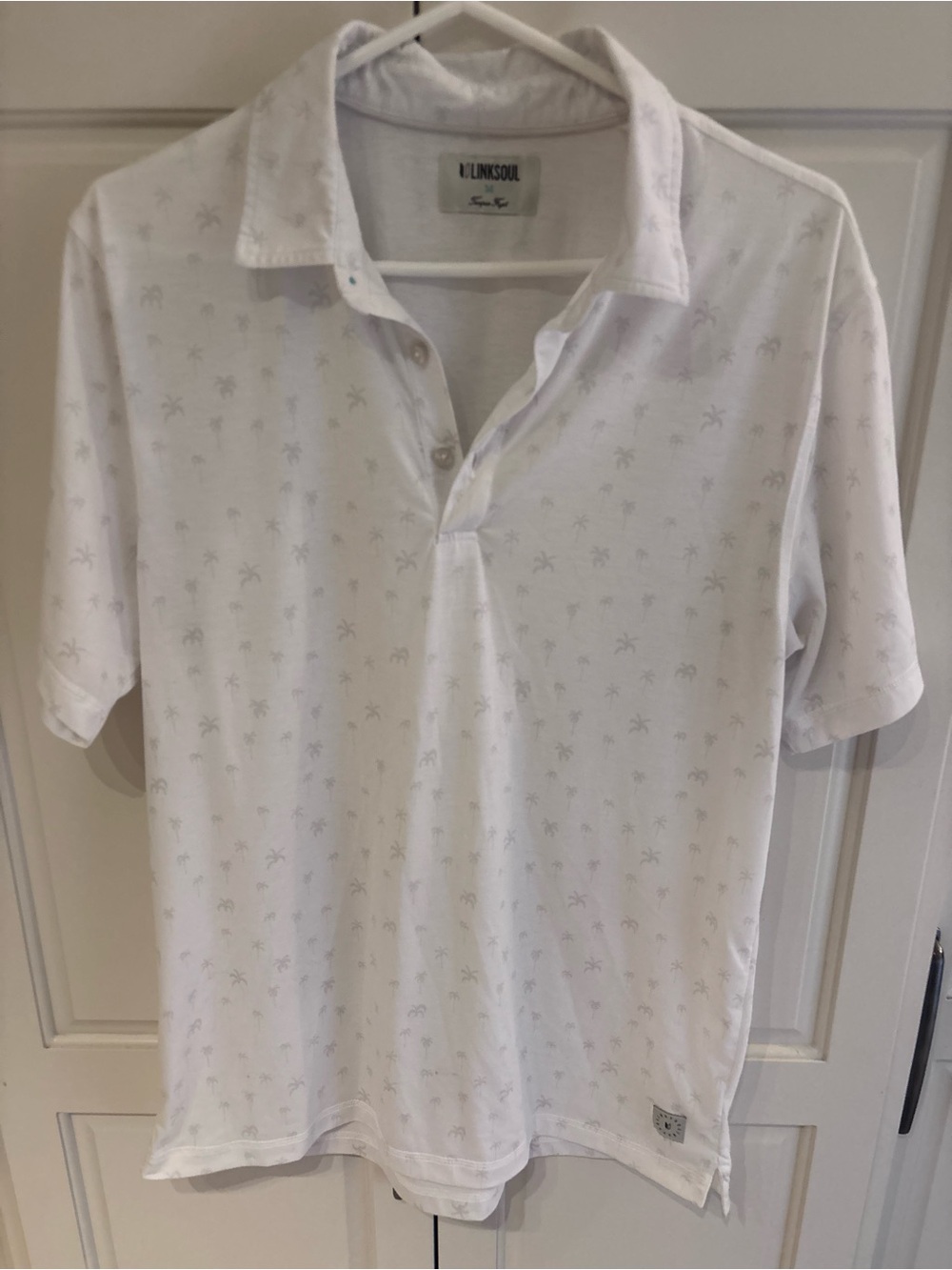 Linksoul White Palm-Print Polo Shirt medium